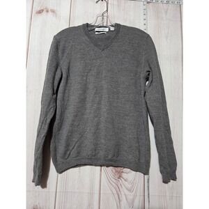 Mens Small Calvin Klein V Neck Sweater Mens Wool Pullover Gray Soft Knit
